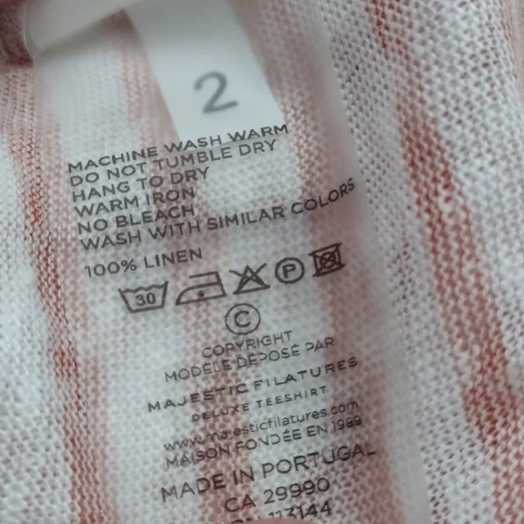 Majestic Filatures coral striped linen top M - Picture 7 of 7